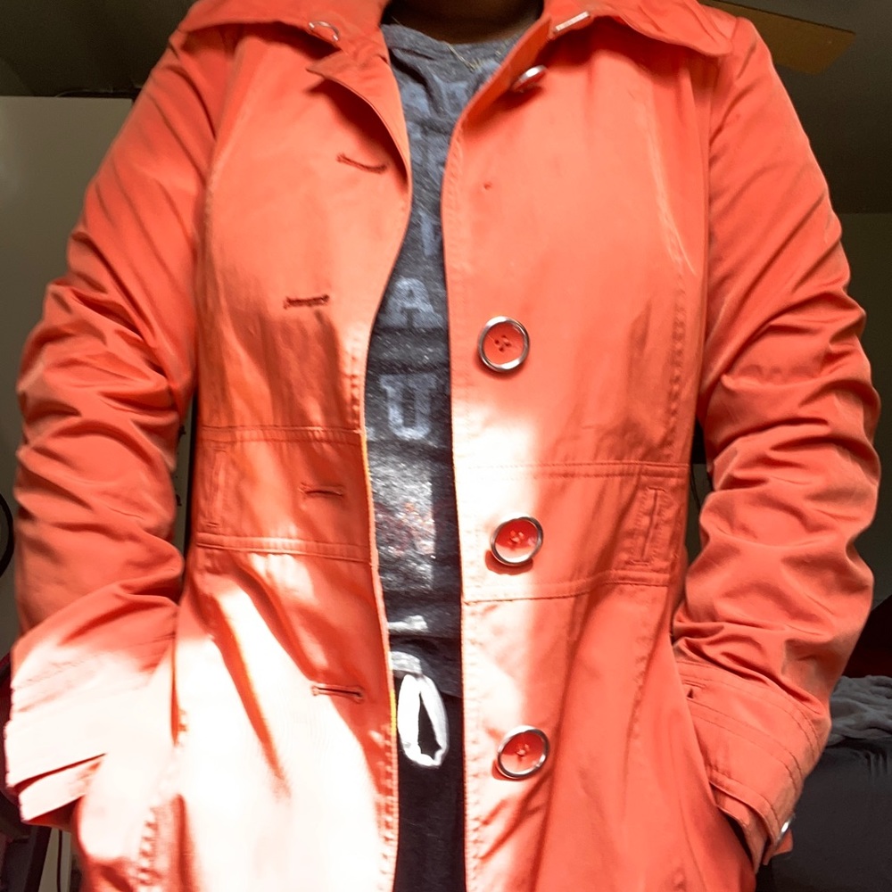 London fog orange raincoat